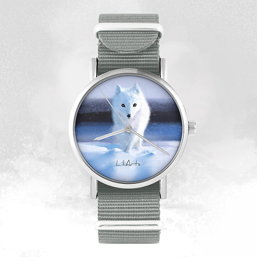 zegarki unisex Zegarek - Biały lis - szary, nylonowy