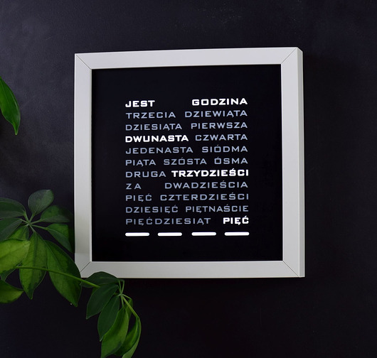 zegary Word Clock - polski zegar słowny (biała ramka)