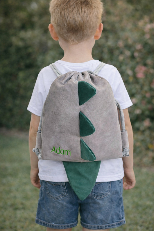 torebki, worki i plecaki dziecięce Worek dla chłopca  przedszkolaka z imieniem dinosaur żłobka na dzień dziecka