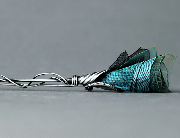 broszki Srebrna broszka w kolorze teal green