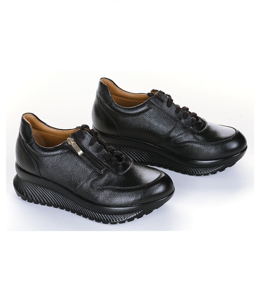 sneakersy damskie Sneakersy skórzane - sznurowane + suwak   (7068)