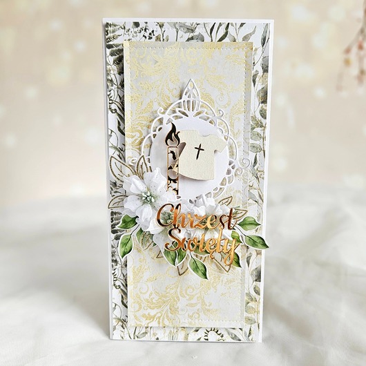 kartki, zaproszenia na chrzest Kartka na chrzest z szatką i świeca