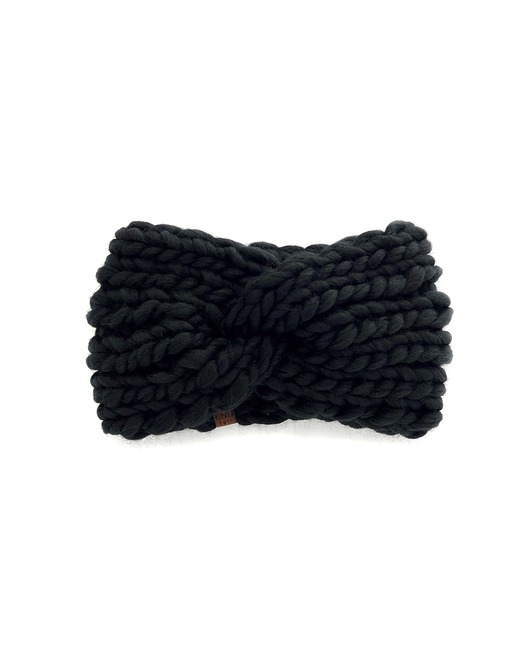 czapki damskie Czarna opaska turban z grubej wełny peruwiańskiej