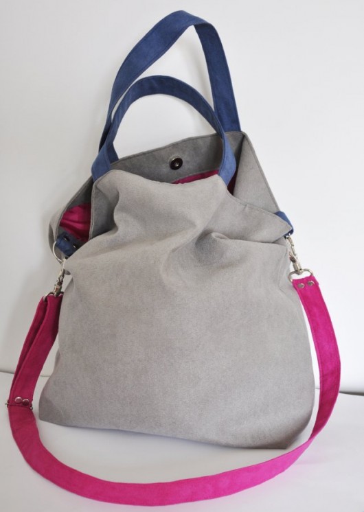Torba hobo XXL - szarość, fuksja, kobalt PRACOWNIA 166