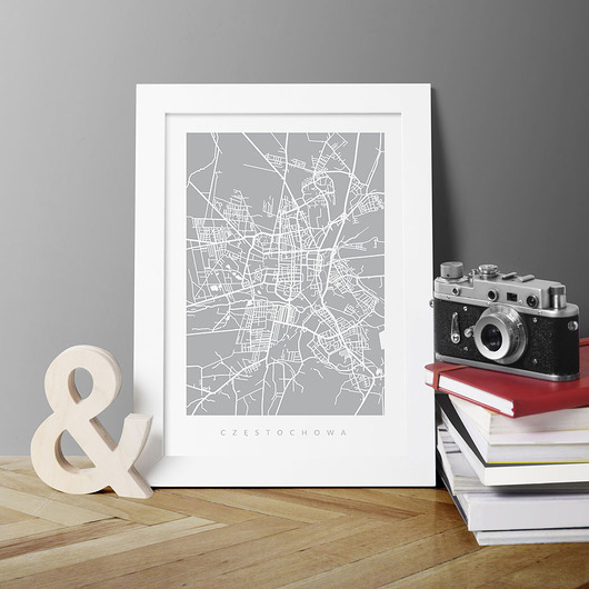 CZĘSTOCHOWA  -  PLAKAT A3 - MAPA MIASTA PLAKATY GEOMETRYCZNE