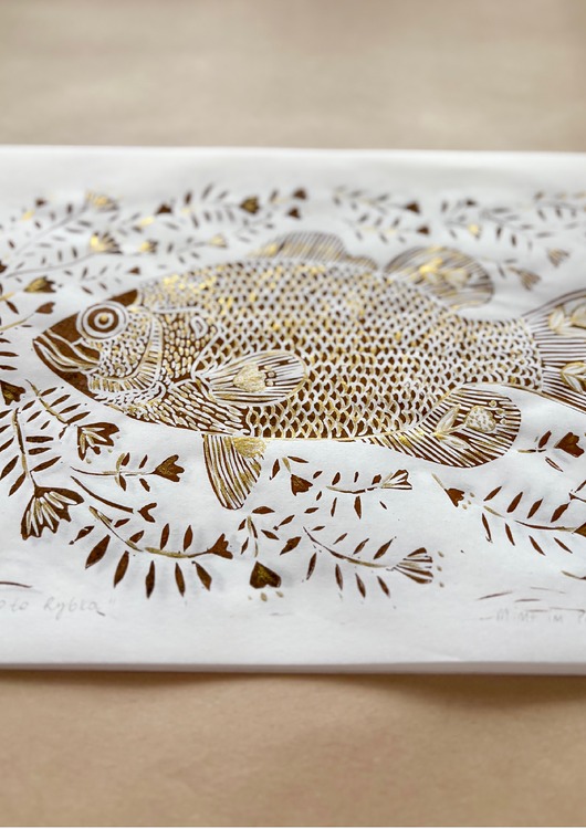 grafiki i ilustracje Linoryt w ramce - Ryba