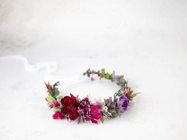 Asymetryczny wianek na głowę w stylu boho Lola White