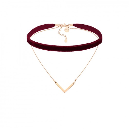 Bordowy aksamitny choker z łańcuszkiem SOTHO