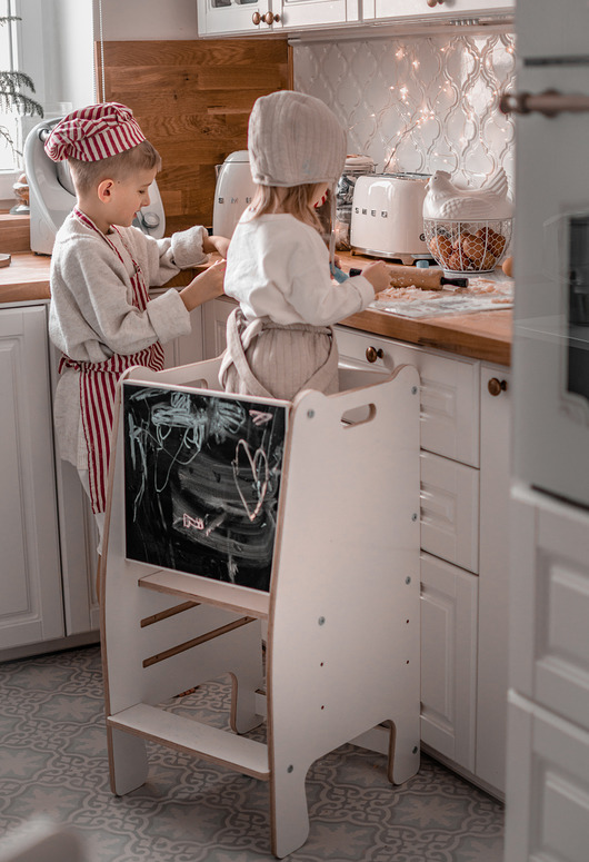 meble do pokoju dziecka Biały Kitchen helper Pomocnik kuchenny dla dzieci z Tablicą kredową