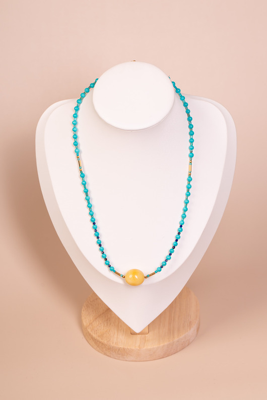 naszyjniki - inne Naszyjnik turkusowy z bursztynem bałtyckim