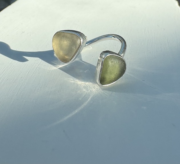 pierścionki srebrne Pierścionek Open ze szkłem morskim Doubletrouble