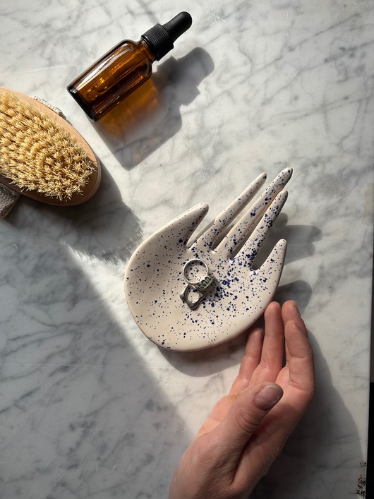 pojemniki na biżuterię Ceramiczna Łapka Handmade Talerzyk na Biżuterię Niebieskie Ciapki