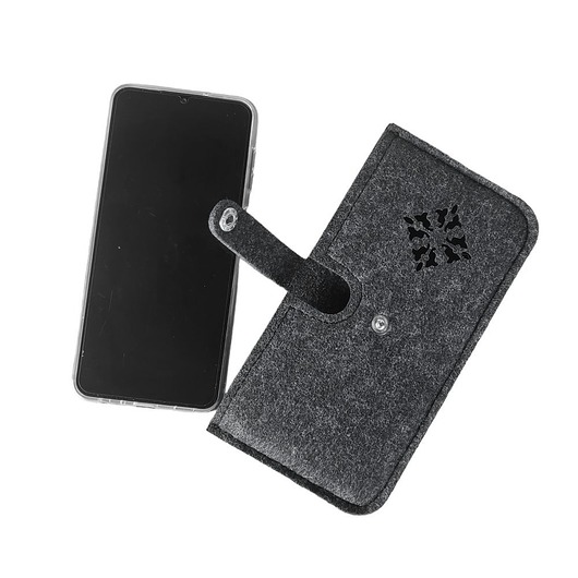 etui na telefon Filcowe etui na telefon z ażurem - zapinane na nap - grafitowe
