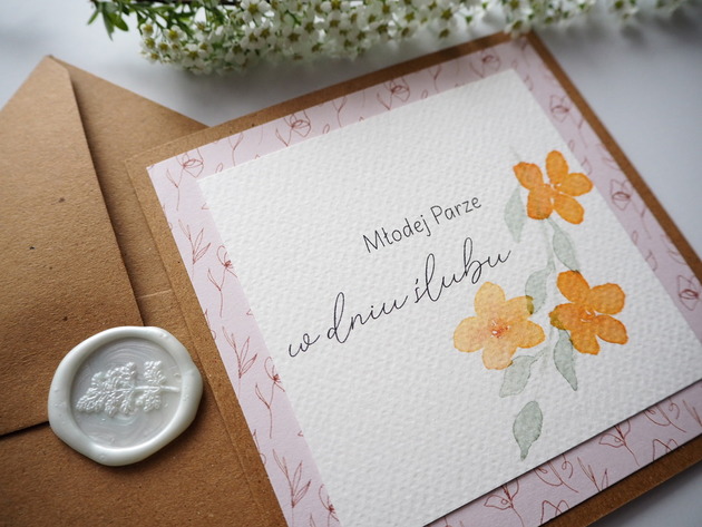 kartki scrapbooking Kartka na ślub Pomarańczowe Kwiaty