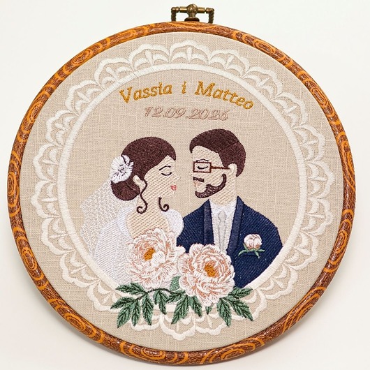 Ślub - inne Haft ślubny w tamborku 20 cm, indywidualna pamiątka ślubna 45