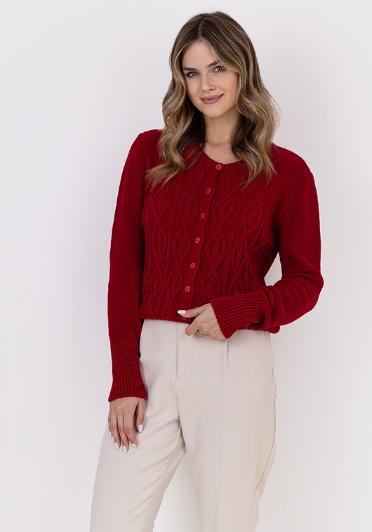 swetry damskie  Elegancki kardigan - SWE317 czerwony MKM