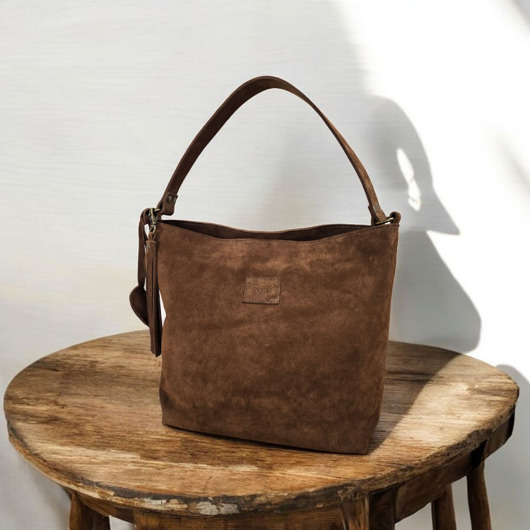 torby na ramię Zamszowa Shopper Boho. Duża torebka na ramię brązowa