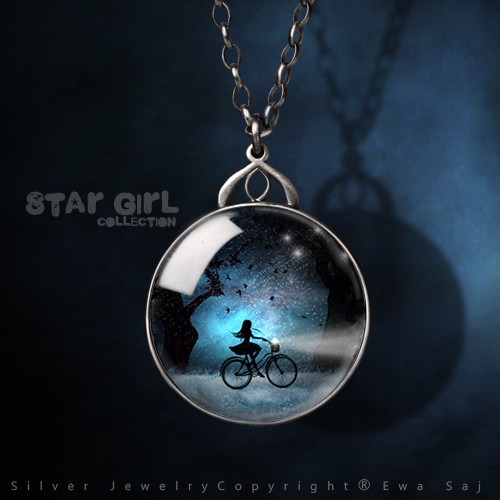 Star Girl collection - dwustronny medalion Ewa Saj  Silver