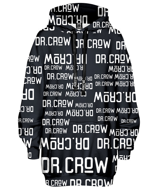 bluza z kapturem damska Bluza Oversize Tunika DR.CROW Logo Napisy Czarna