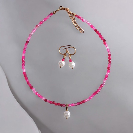 komplet biżuterii RAZEM TANIEJ! naszyjnik & kolczyki : fuchsia & pearl collection