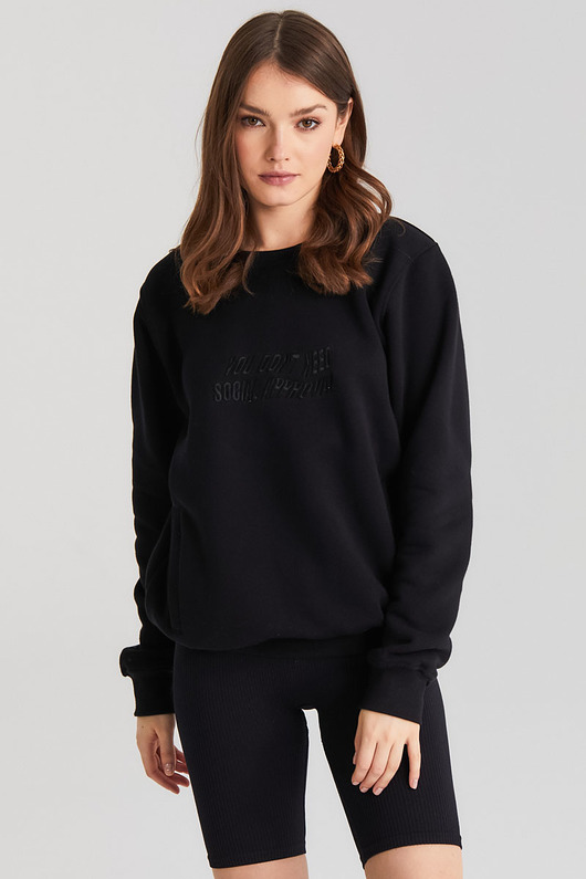 bluza bez kaptura damska Bluza SOCIAL APPROVAL BLACK CREWNECK
