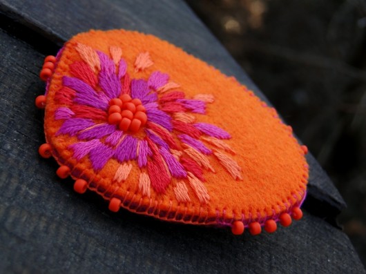 peony & orange / brooch agat handmade