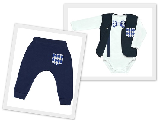 Komplet niemowlęcy Body Romby+letnie baggy grey nonino