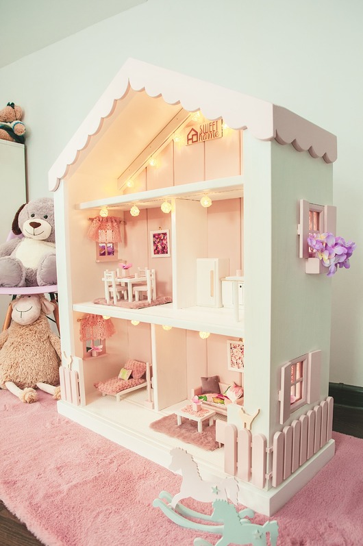 klocki i zabawki drewniane Domek dla lalek z wyposażeniem duży