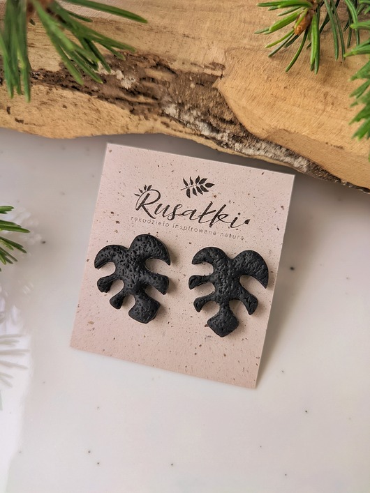 kolczyki z masy plastycznej Kolczyki sztyfty liście monstery, biżuteria z liściem, monstera listek