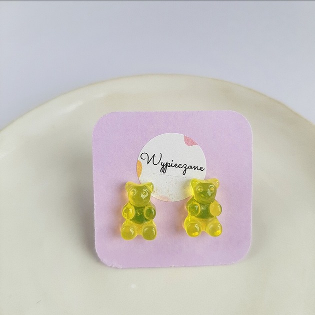 kolczyki z masy plastycznej Kolczyki sztyfty zółte misie żelki