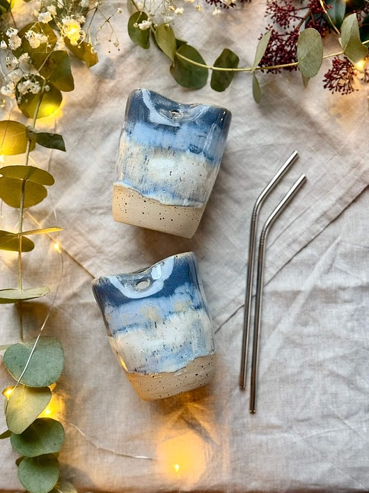 kubki Kubek ze słomką, niebieski melanż