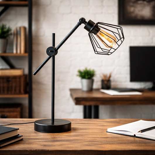 lampy stołowe Czarna lampka biurkowa z regulowanym ramieniem MUBI LOFT w stylu loft