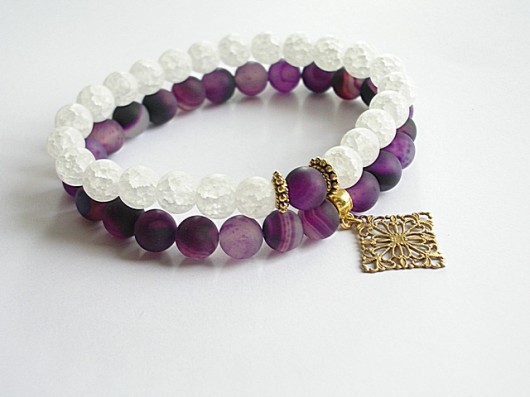 Duo - violet and white  - bransoletki KiKa pracownia