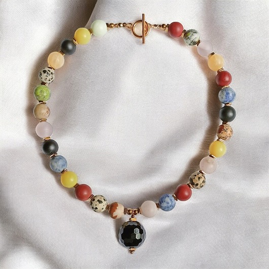 naszyjniki - inne UNIKATOWY naszyjnik : matowe kamienie z ogromną kulą onyksu