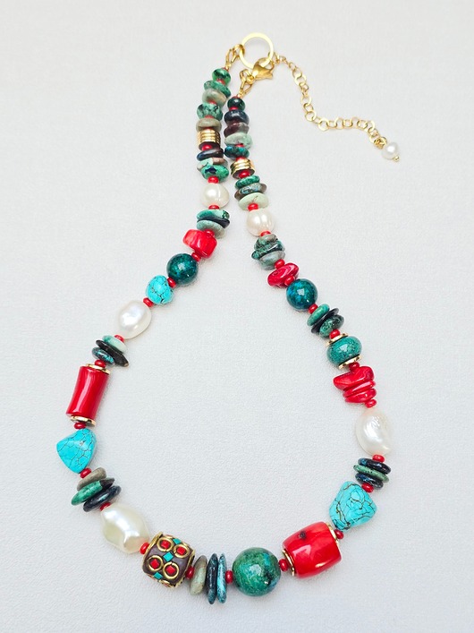 korale Naszyjnik Koral z Perłą w Zieleniach