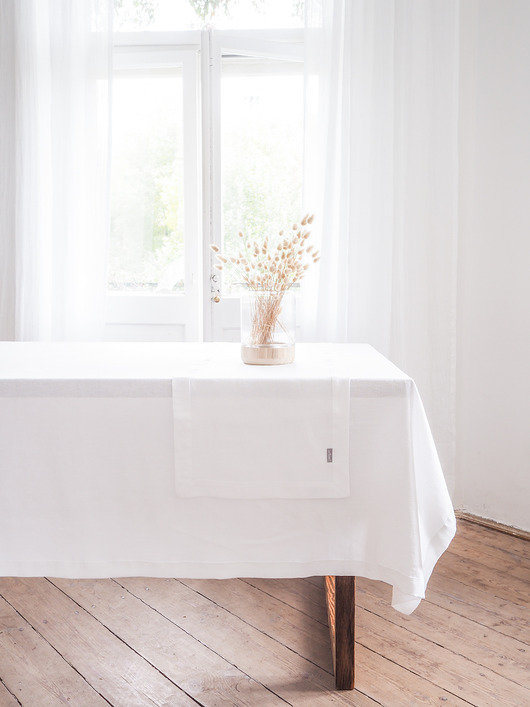 obrusy i serwetki Lniany Bieżnik Heavy Linen PURE WHITE