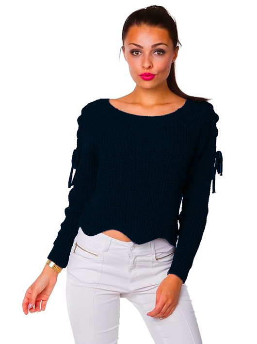 swetry damskie  Sweter - crop ze sznurowaniem