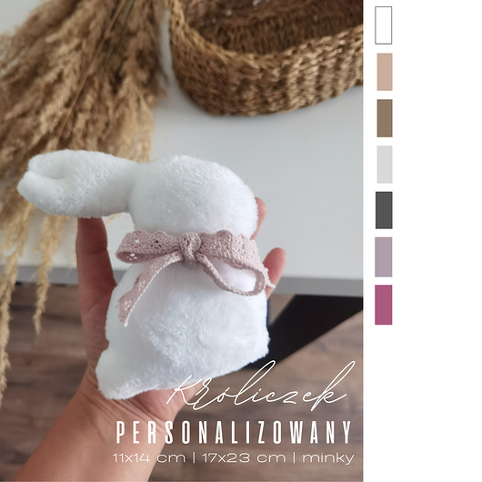 przytulanki dla niemowląt i dzieci Króliczek - ozdoba, pamiątka chrztu, narodzin  kolory  haft