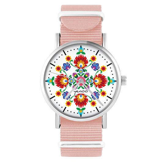 zegarki damskie Zegarek - Folkowa mandala - brzoskwiniowy róż