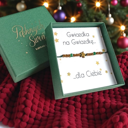 bransoletki z kamieni naturalnych Świąteczna bransoletka - pomysł na prezent - świąteczne pudełko - ZIELONA1