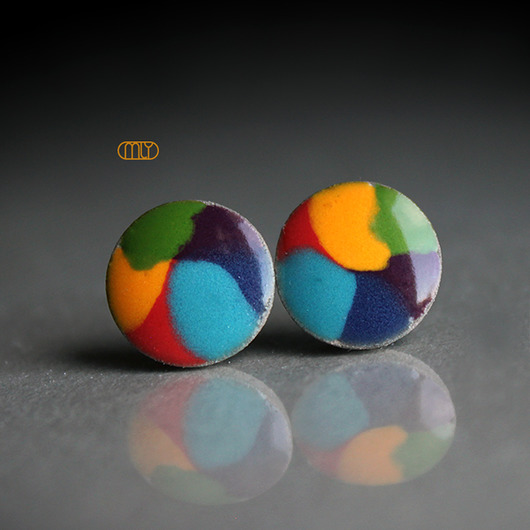 kolczyki ceramiczne Tęczowe 18mm/stal chirurgiczna/