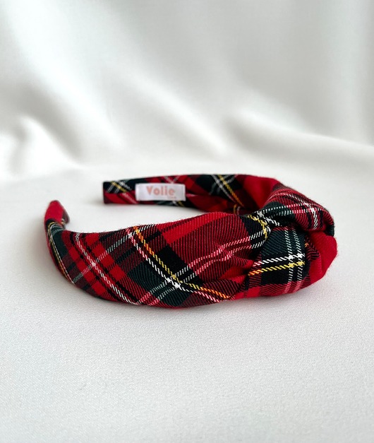 opaski do włosów Zamówienie specjalne - Zestaw opaska supełkowa & gumka 8 cm - Red Check