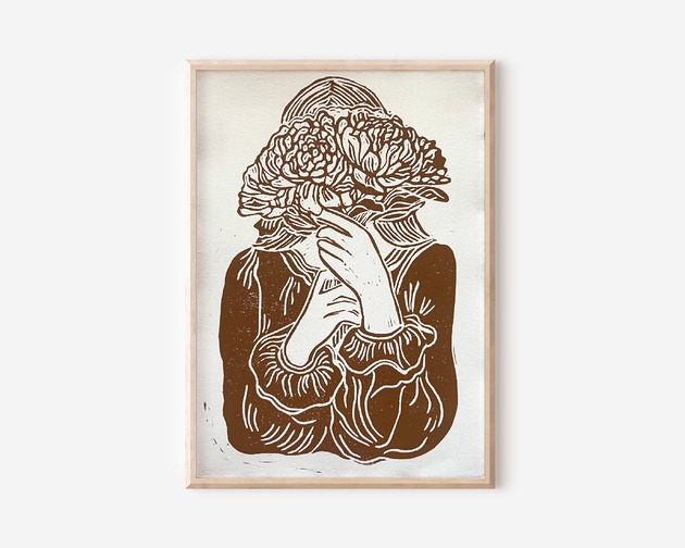 grafiki i ilustracje Linoryt - bukiet piwonii