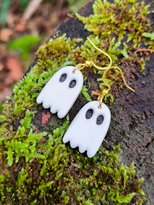 kolczyki z masy plastycznej Kolczyki duchy, biżuteria na halloween, lekkie kolczyki, akcesoria na jesień