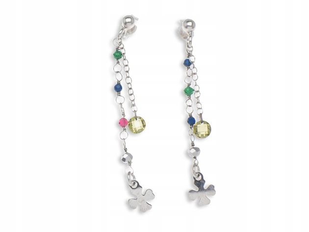 kolczyki srebrne Kolczyki srebrne 925 wielokolorowe z koniczynką długie wiszące na sztyft