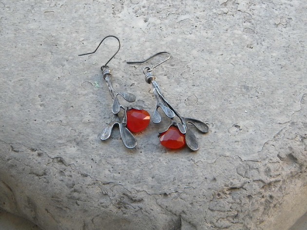 kolczyki wire wrapping Karneol  -  gałązki  - kolczyki