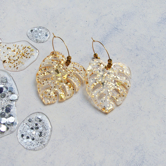 kolczyki z żywicy UNIKATOWE kolczyki z żywicy : monstera