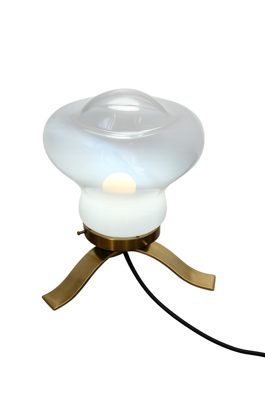 lampy stołowe Lampa stołowa Mid Century lata 70. mosiądz i szkło E27