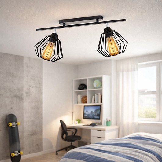 lampy wiszące Czarna lampa sufitowa na listwie z regulowanymi kloszami HOUSTON LOFT