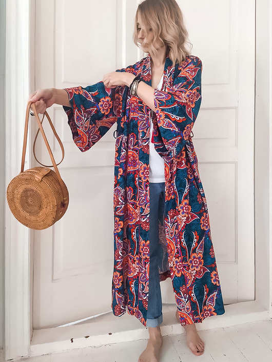 sukienki maxi damskie Kimono ZOE długie, rękaw dzwonek